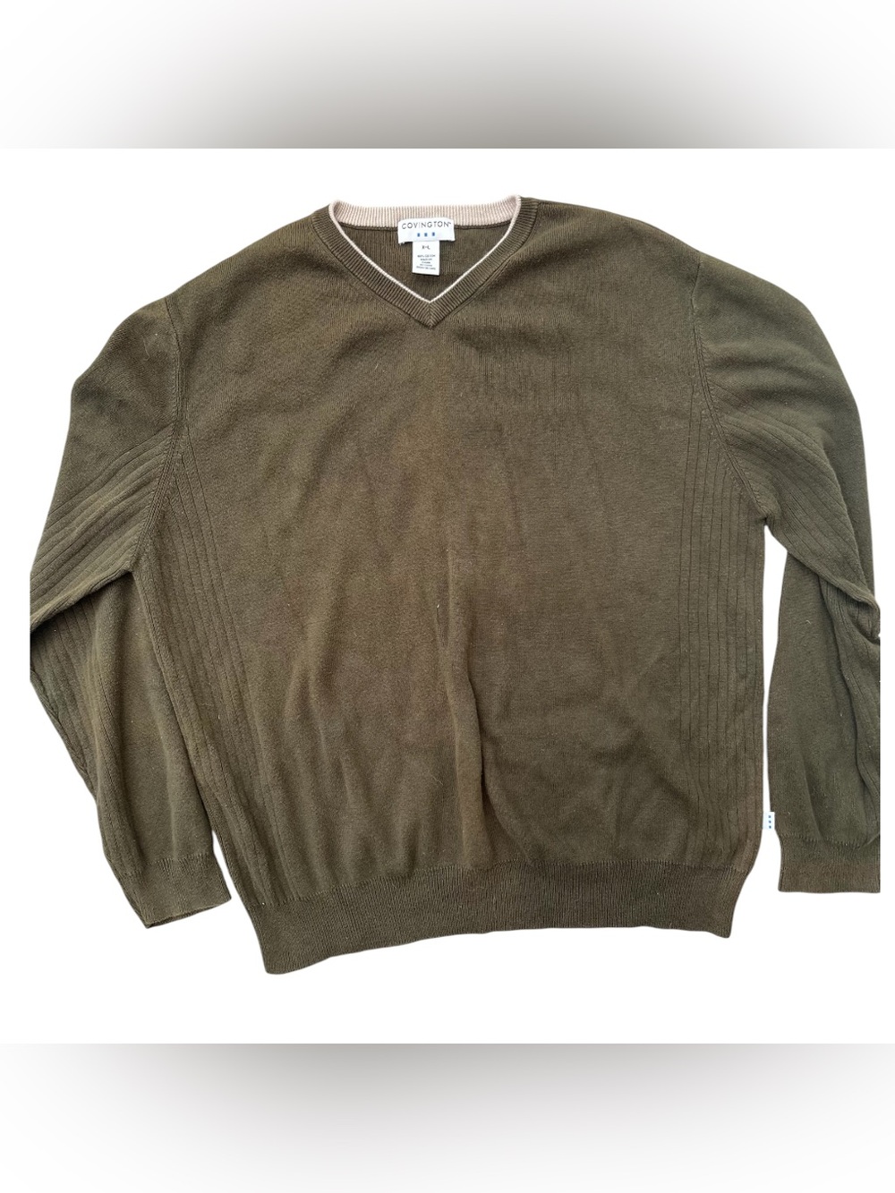 VTG Covington V Neck Sweater Olive Green Tight Knit Size XL Men’s